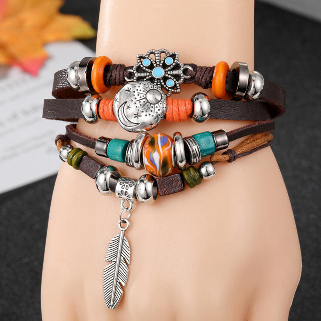 PU leather layer bracelet for men