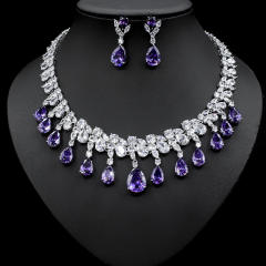 Occident fashion color cubic zircon drop diamond necklace set
