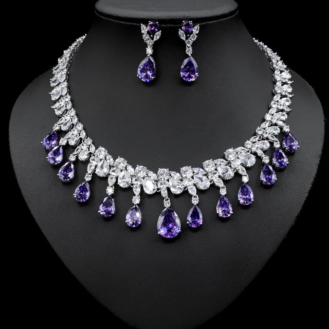 Occident fashion color cubic zircon drop diamond necklace set