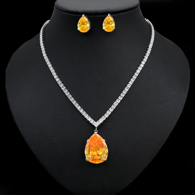 Color cubic zircon drop diamond necklace set