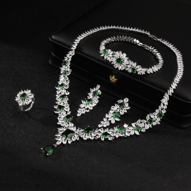 Luxury pave setting color cubic zircon necklace set