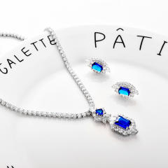 Fashion square shape color cubic zircon wedding necklace set