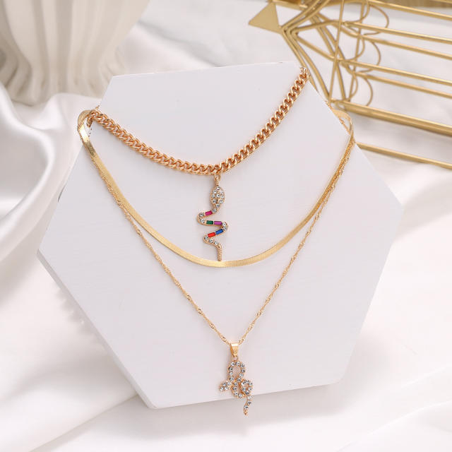 Vintage color rhinestone snake layer necklace for women