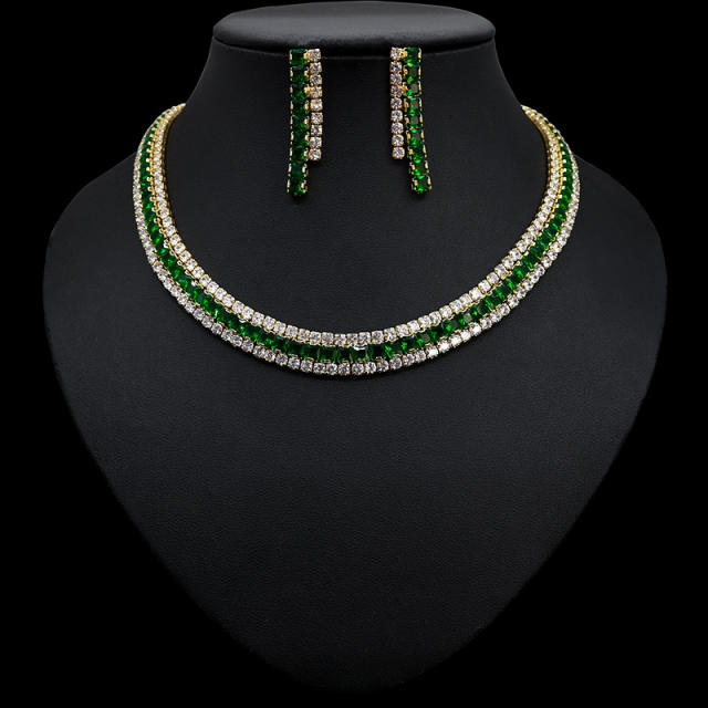 Pave setting diamond colorful necklace set