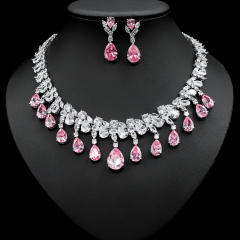 Occident fashion color cubic zircon drop diamond necklace set