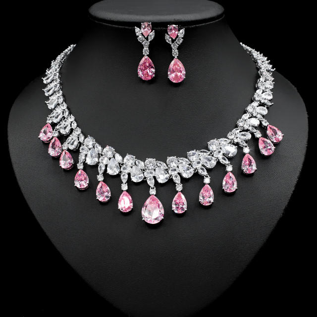 Occident fashion color cubic zircon drop diamond necklace set