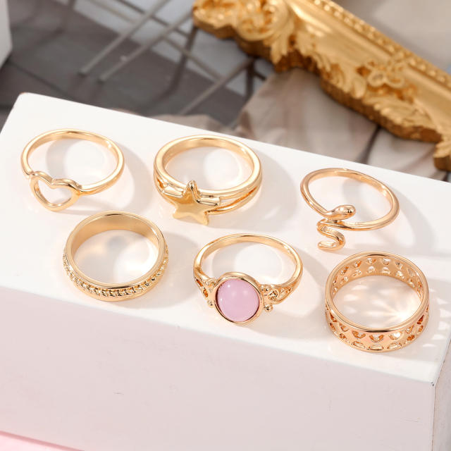 6pcs pink color resin snake ring set