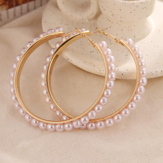 Geometric hoop earrings pearl earrings