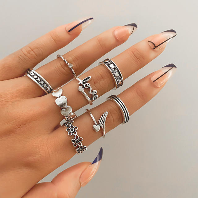 8pcs love letter silver color stackable rings