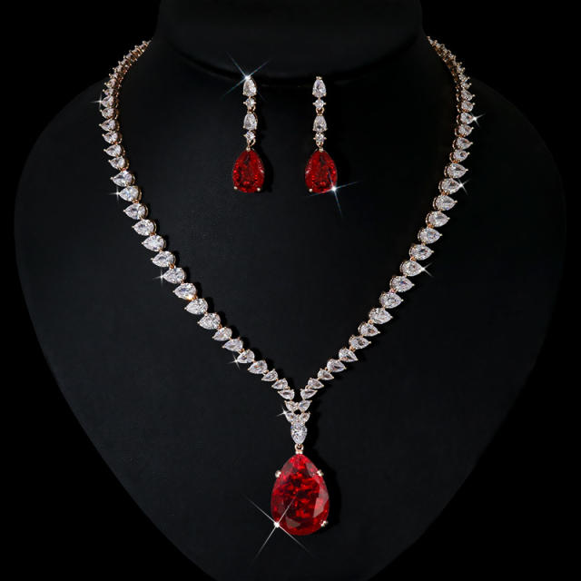 Hiphop colorful cubic ziron wedding necklace set
