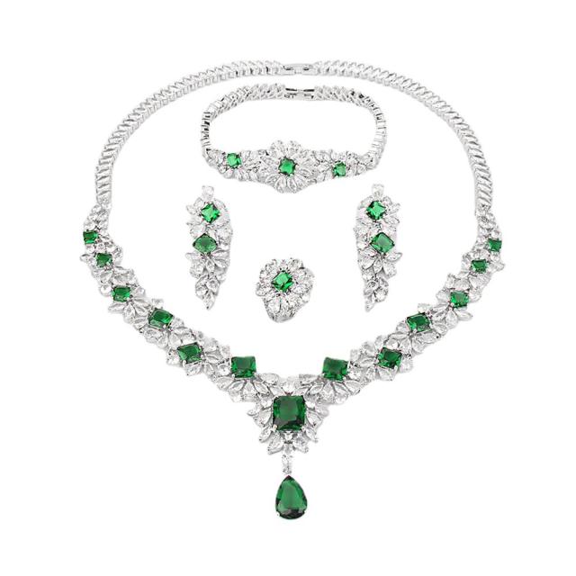 Luxury pave setting color cubic zircon necklace set