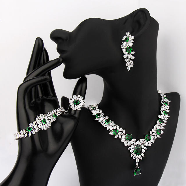 Luxury pave setting color cubic zircon necklace set