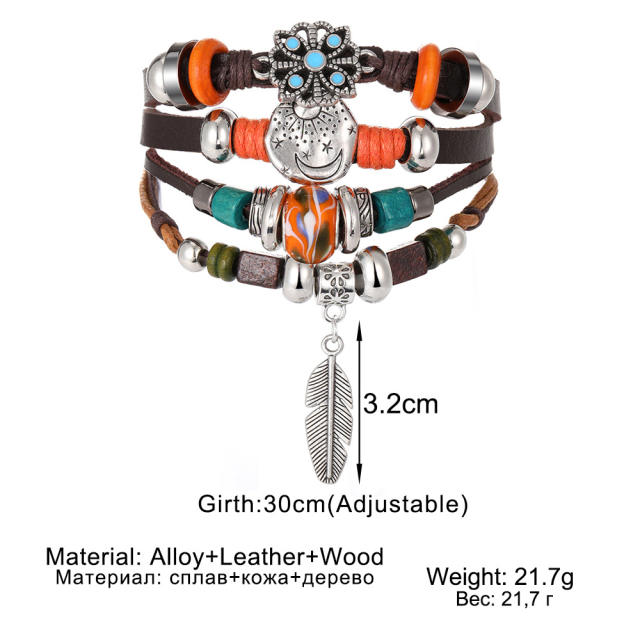 PU leather layer bracelet for men