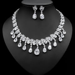 Occident fashion color cubic zircon drop diamond necklace set