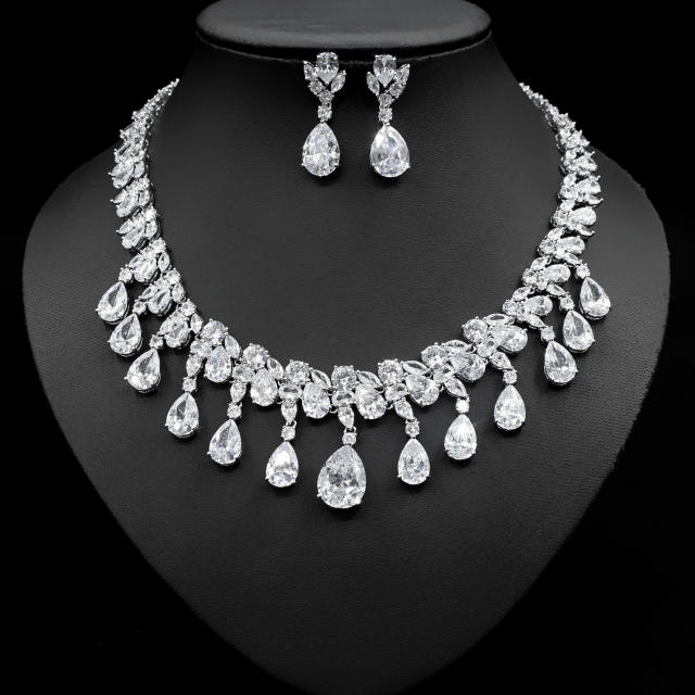 Occident fashion color cubic zircon drop diamond necklace set