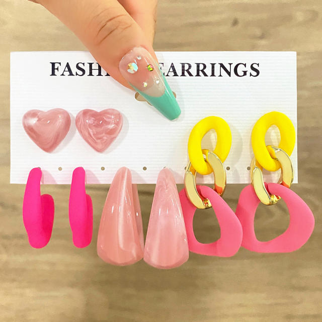 Candy color summer flower earrings set