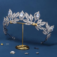 Baroque pave setting rhinestone leaf design crown
