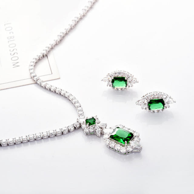 Fashion square shape color cubic zircon wedding necklace set