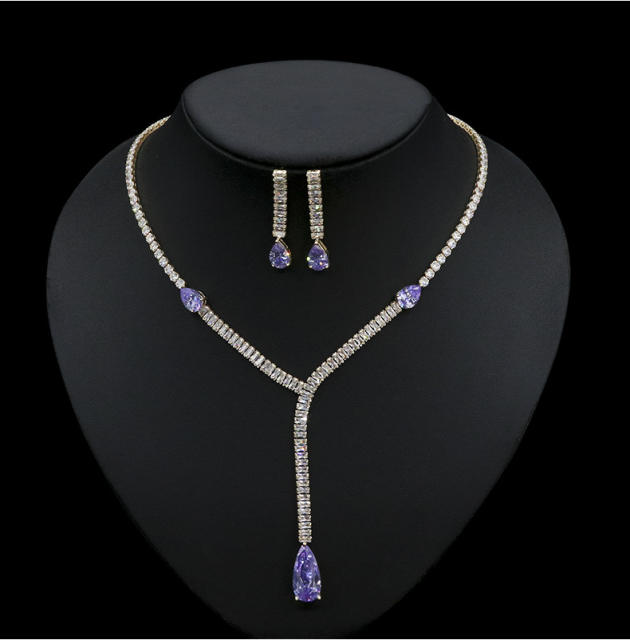 Delicate colorful cubic zircon diamond necklace set