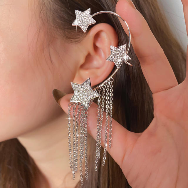Diamond star long tassel ear wrap