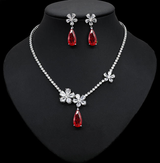 Luxury diamond drop flower diamond necklace set