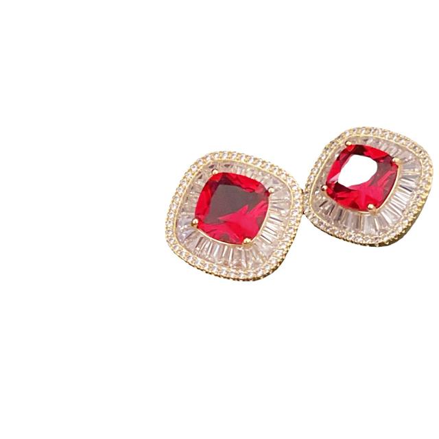 925 needle luxury drop square shaped diamond studs earrings