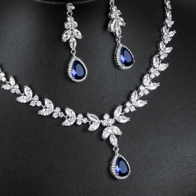 AAA cubic zircon sapphire drop wedding necklace diamond necklace