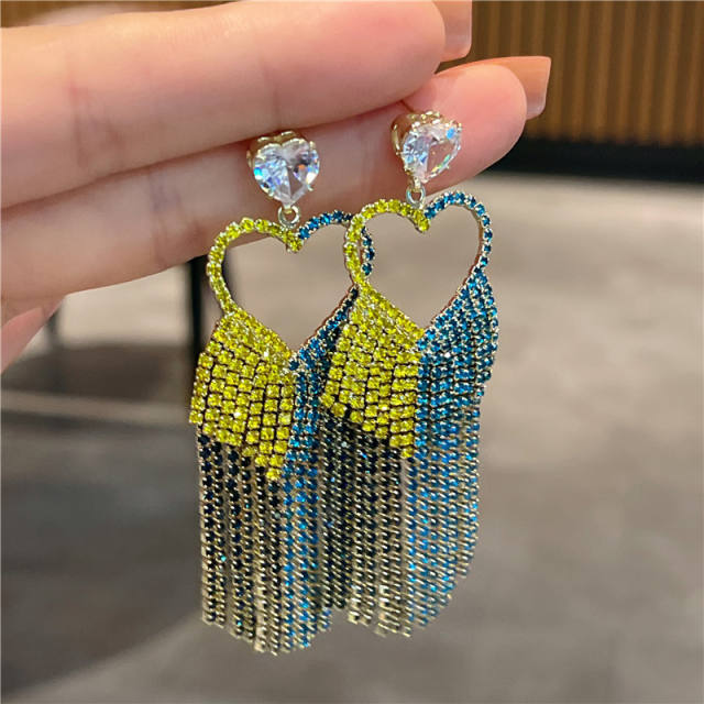 Luxury blue yellow color match diamond tassel earings