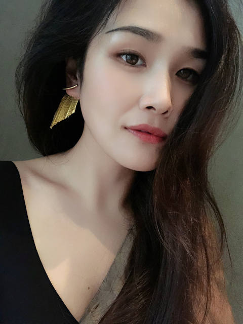 24K real gold plated chain tassel jacket earrings