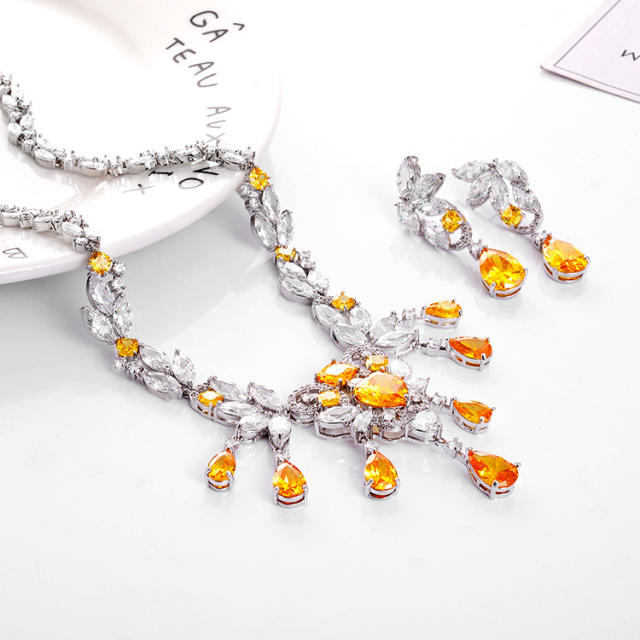 Luxury colorful cubic zircon diamond necklace set