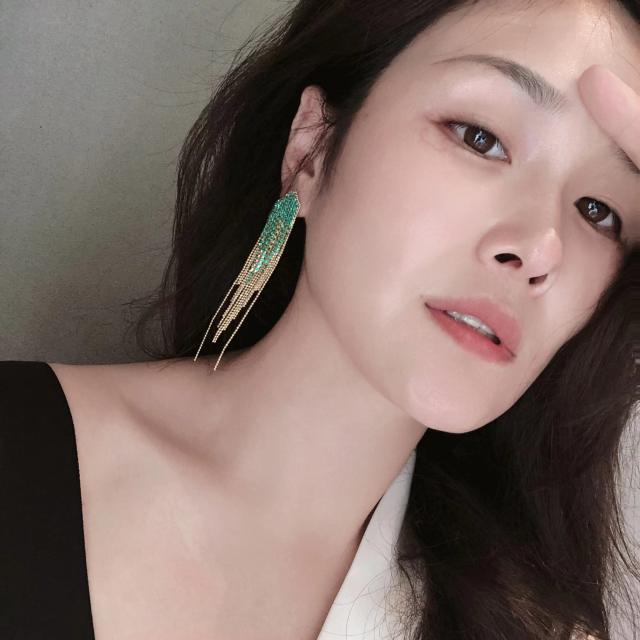 Korean fashion diamond tassel earrings