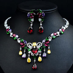 Luxury colorful cubic zircon diamond necklace set