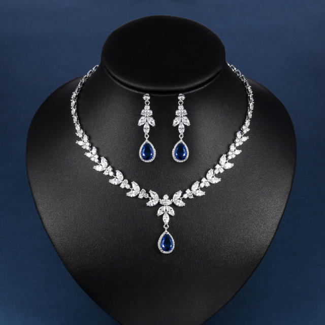 AAA cubic zircon sapphire drop wedding necklace diamond necklace