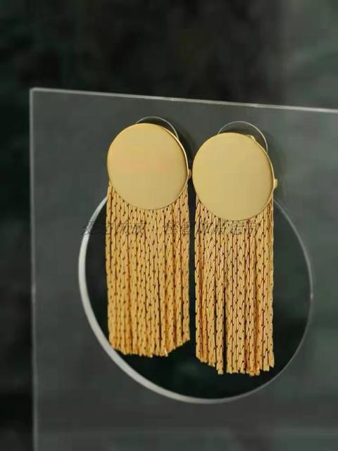 Vintage 18K real gold plated chain tassel earrings