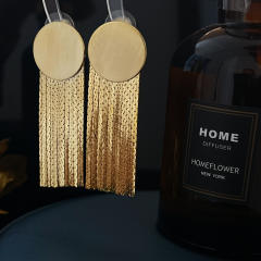 Vintage 18K real gold plated chain tassel earrings