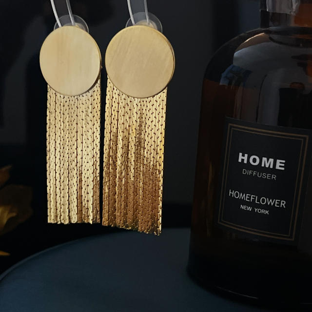 Vintage 18K real gold plated chain tassel earrings