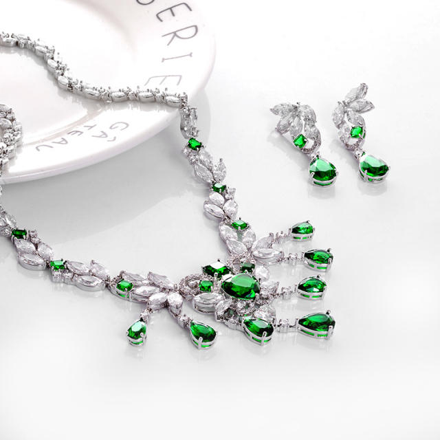 Luxury colorful cubic zircon diamond necklace set