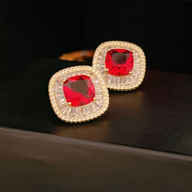 925 needle luxury drop square shaped diamond studs earrings