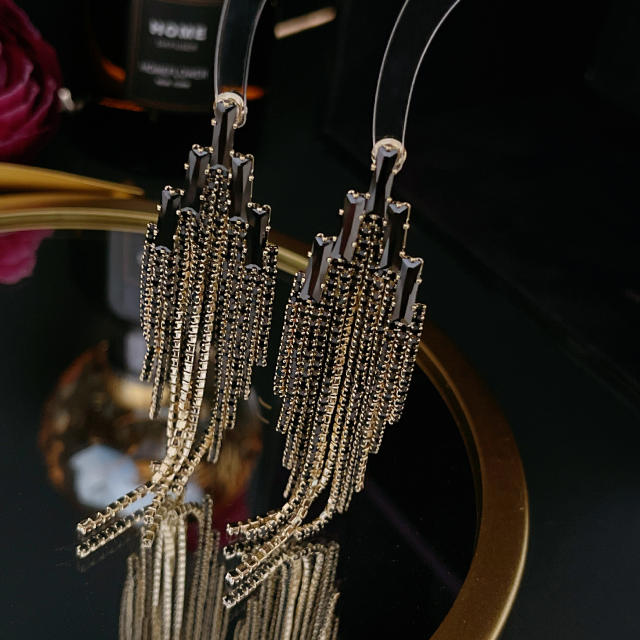 925 needle luxury diamond long tassel earrings