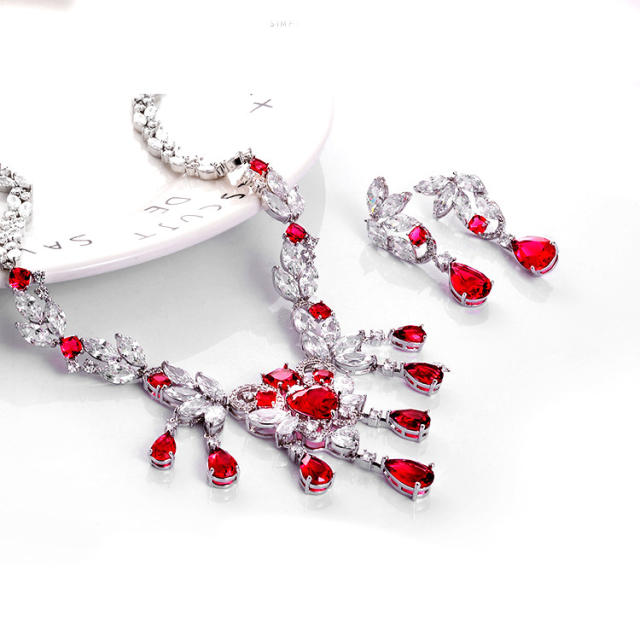 Luxury colorful cubic zircon diamond necklace set