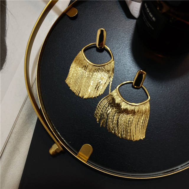18K real gold plated geometric tassel earrings