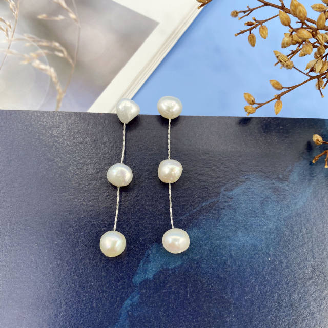 Vintage 925 needle water pearl dangle earrings