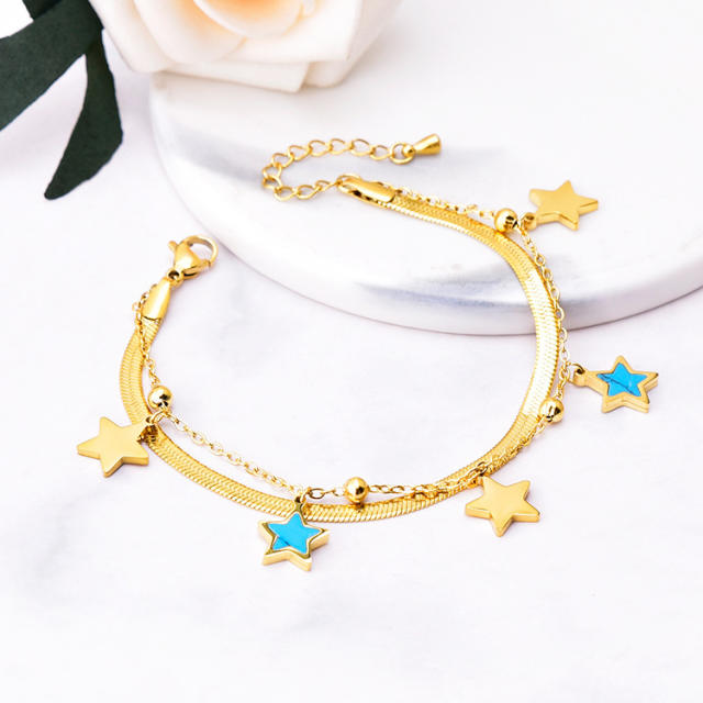 Korean fashion blue star charm stainless steel bracelet chain bracelet