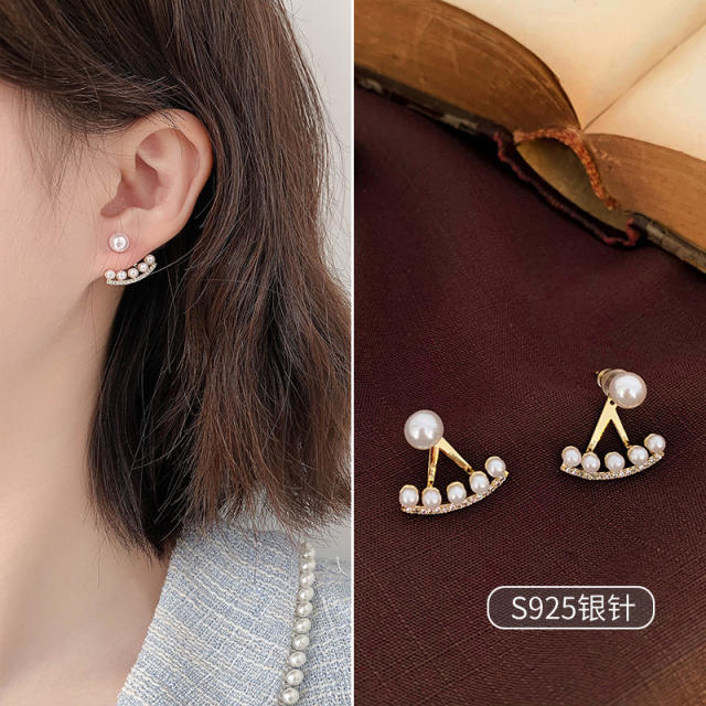 925 needle pearl ear studs