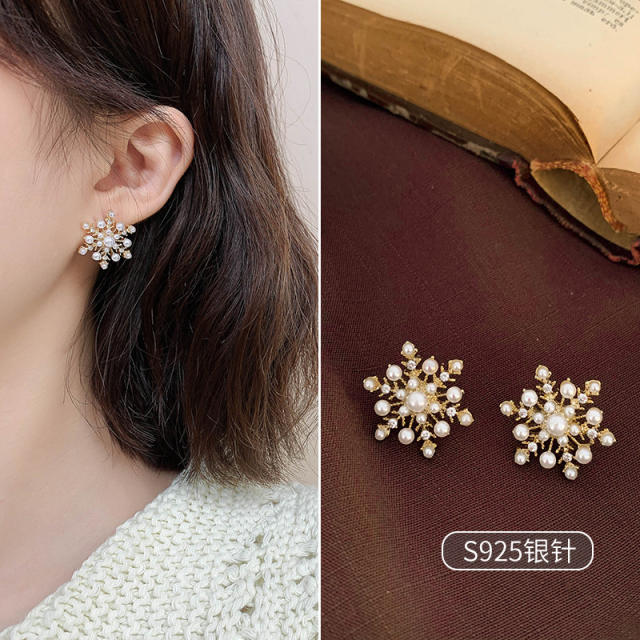 925 needle pearl ear studs