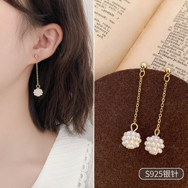 925 needle pearl ear studs