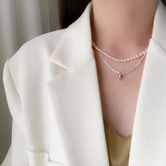 Natural water pearl bead two layer necklace
