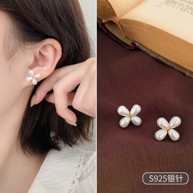 925 needle pearl ear studs