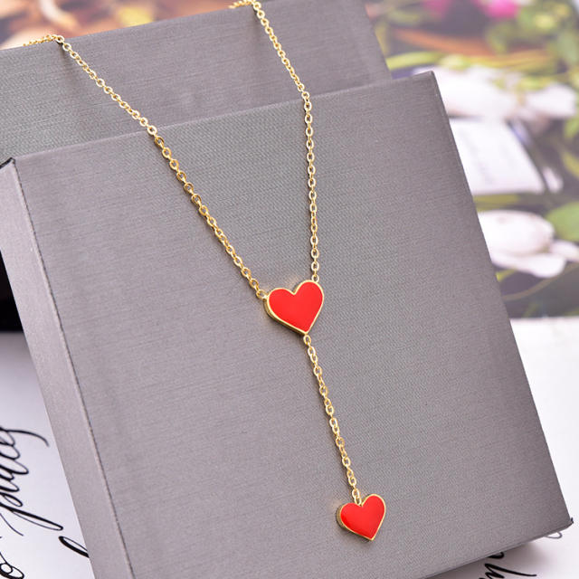 Red heart concise stainless steel necklace lariet necklace