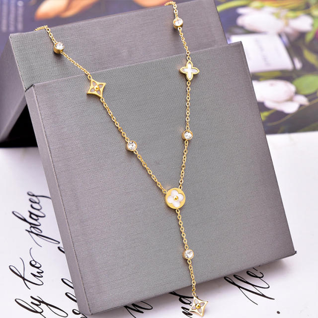Korean fashion shell flower stainless steel necklace lariet necklace